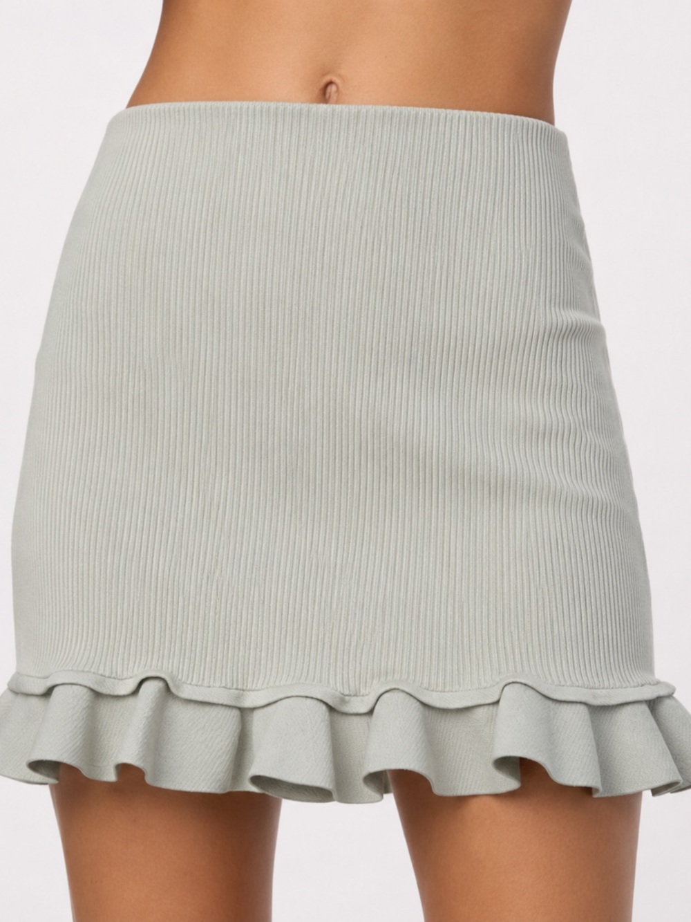 Sandro Ruffle-Trim Pastel Knitted Mini Skirt